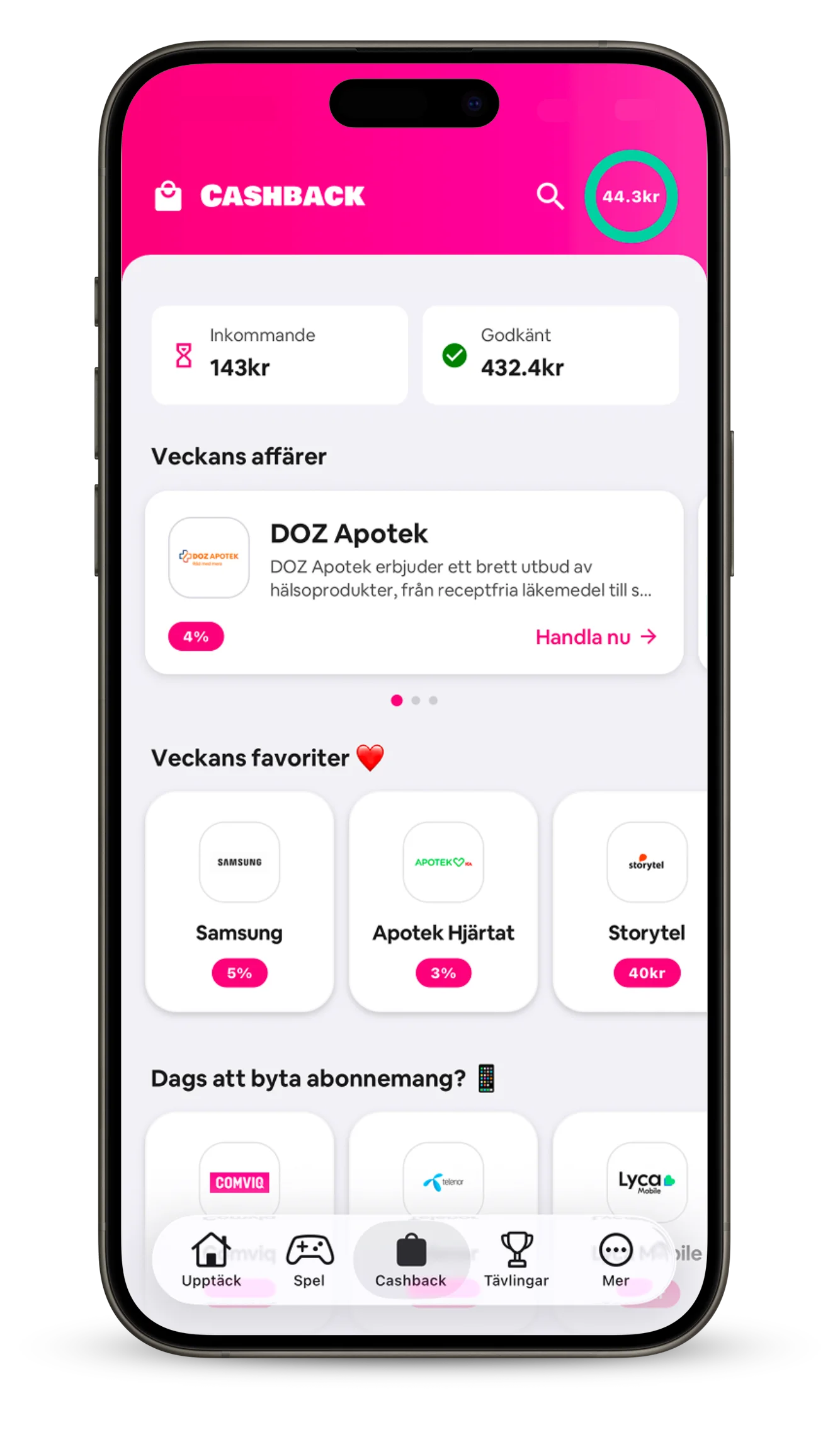 Cashback screen in the Rewly app